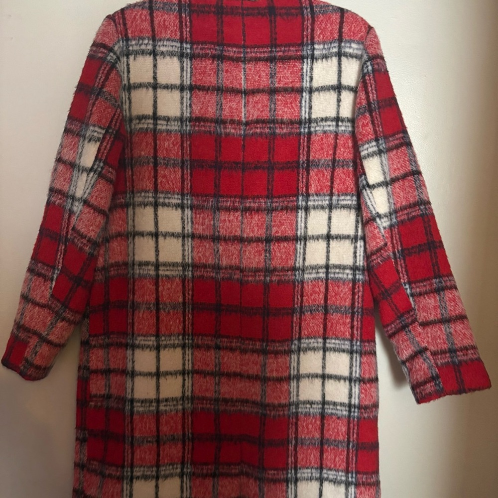 Old Navy Red and White Plaid Winter Coat - Picture 2 of 2